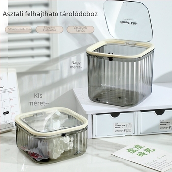 Asztali áttetsző műanyag szemetes, rugós fedéllel