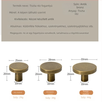 Tiszta réz fogantyú, retró kínai stílusú szekrényfogantyú, egylyukú szerelés, minimalist dizájn.