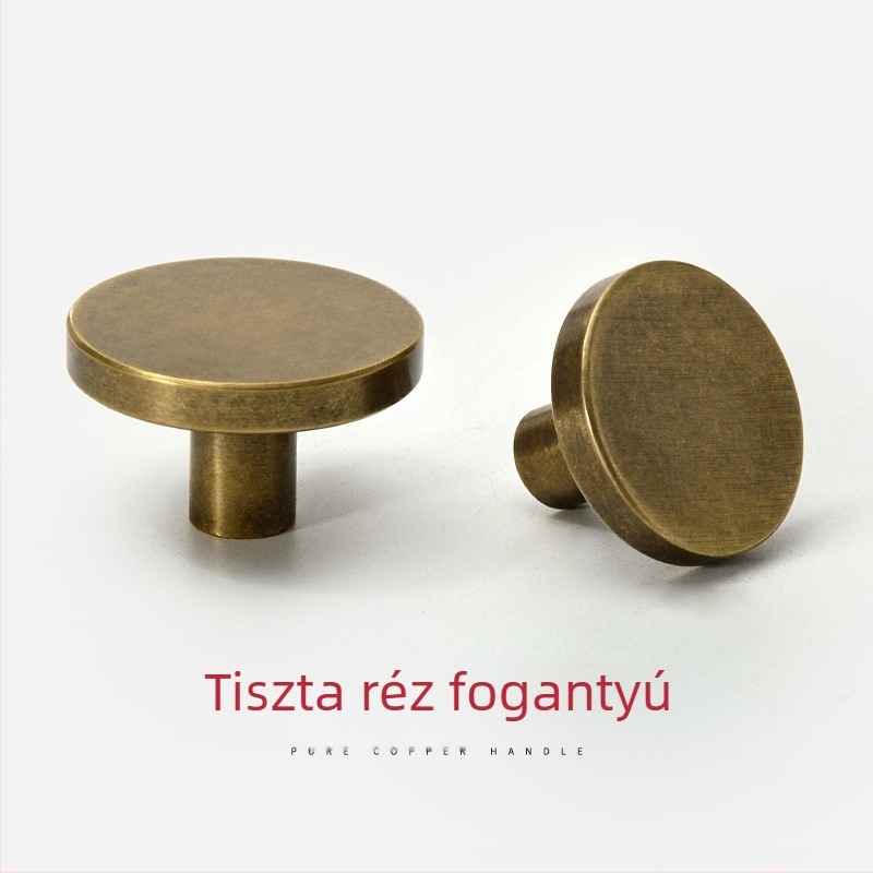 Tiszta réz fogantyú, retró kínai stílusú szekrényfogantyú, egylyukú szerelés, minimalist dizájn.