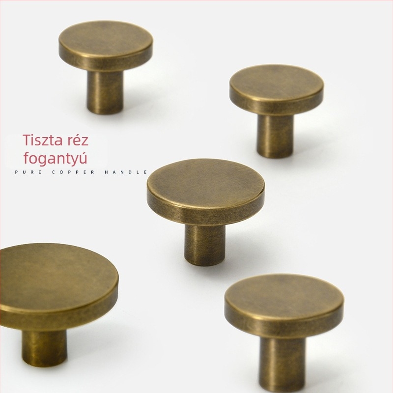 Tiszta réz fogantyú, retró kínai stílusú szekrényfogantyú, egylyukú szerelés, minimalist dizájn.