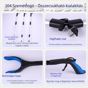204 Háromrészes szemétfogó fogó hosszú nyelével, köztisztasági dolgozók számára, ergonomikus