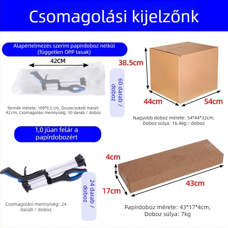204 Háromrészes szemétfogó fogó hosszú nyelével, köztisztasági dolgozók számára, ergonomikus