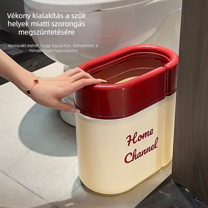 Ovalis alakú szemetes fedővel, nagy kapacitású, nyomásra nyíló tetővel, fürdőszobába, nappaliba vagy hálószobába