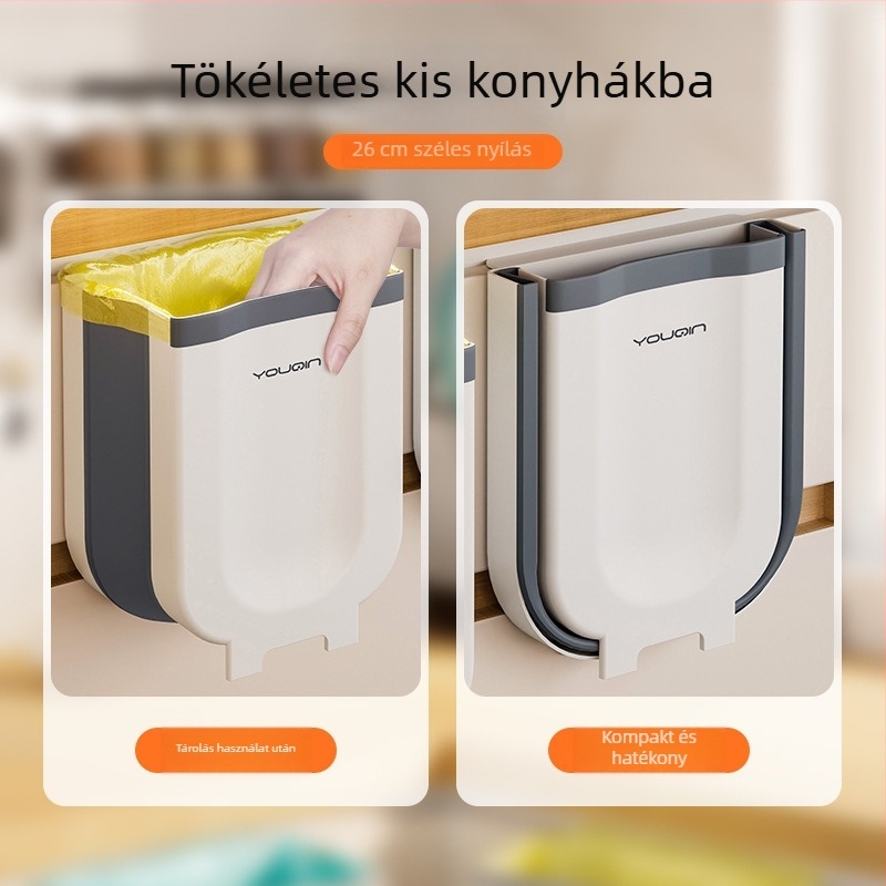 Összecsukható falra szerelhető konyhai hulladéktartály, műanyag, négyzet alakú, fedél nélküli, kapacitás 4 L alatt, háztartási használatra