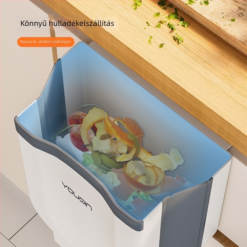 Összecsukható falra szerelhető konyhai hulladéktartály, műanyag, négyzet alakú, fedél nélküli, kapacitás 4 L alatt, háztartási használatra