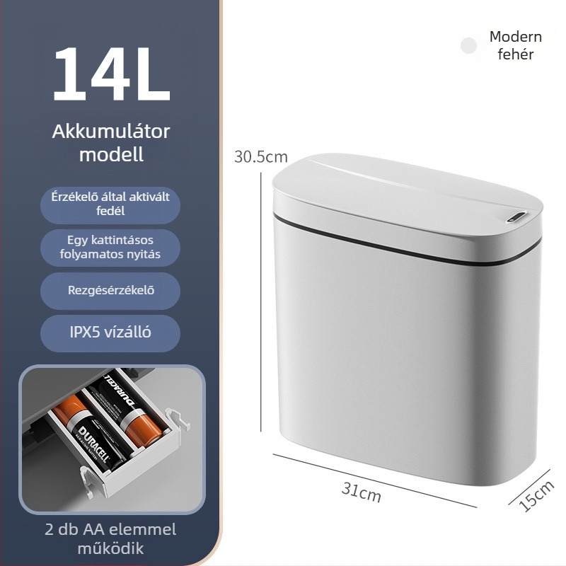 Nappalira tervezett intelligens szenzoros szemetes, vízálló fedéllel, 14 literes kapacitás