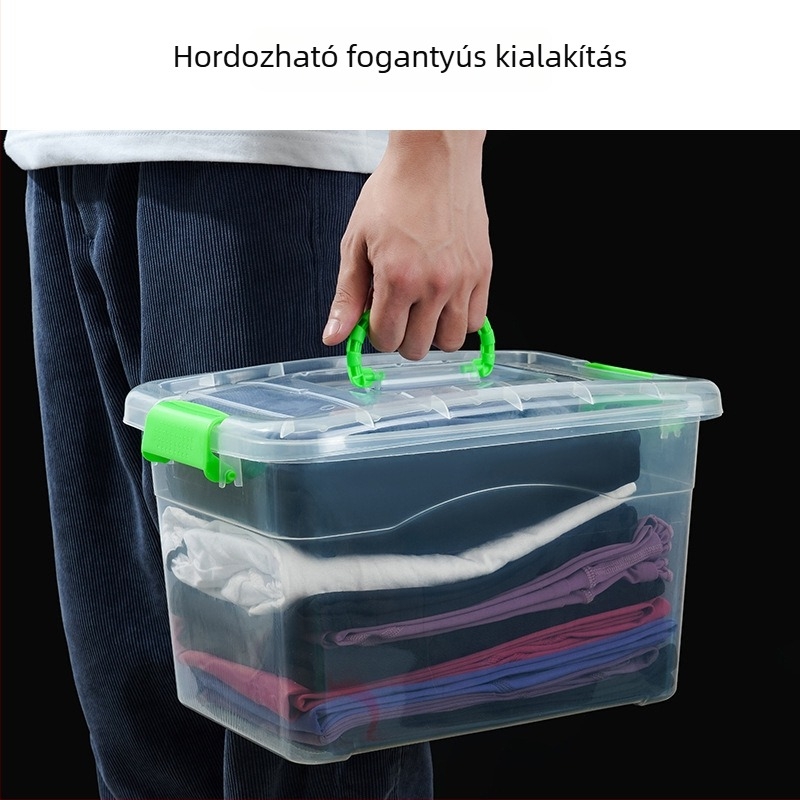 Műanyag asztali tároló doboz, átlátszó rendező ruhákhoz és játékokhoz, fedéllel