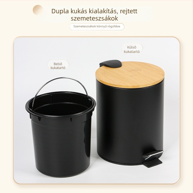 Lábpedálos szemetes fedővel, rozsdamentes acélból, hengeres formájú, 12 L kapacitás, otthonra, konyhába és fürdőszobába
