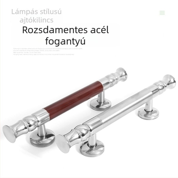 Rozsdamentes acél ajtókilincs fa hatású felülettel, alumínium ajtókhoz, perforált retro dizájn
