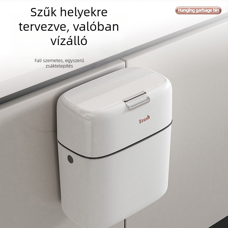 9L falra szerelhető szemetes fedéllel, keskeny nyílású kialakítás, konyhába és fürdőszobába