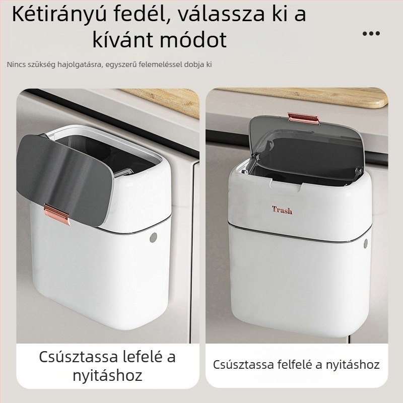 9L falra szerelhető szemetes fedéllel, keskeny nyílású kialakítás, konyhába és fürdőszobába