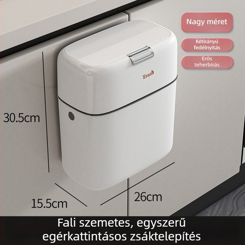 9L falra szerelhető szemetes fedéllel, keskeny nyílású kialakítás, konyhába és fürdőszobába