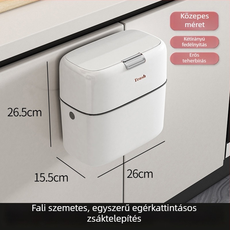 9L falra szerelhető szemetes fedéllel, keskeny nyílású kialakítás, konyhába és fürdőszobába