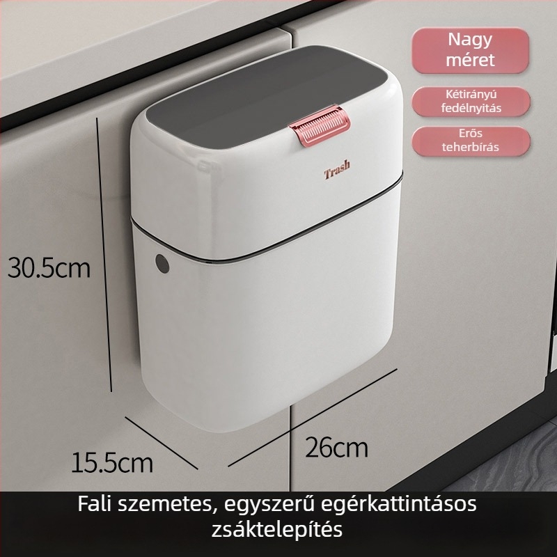 9L falra szerelhető szemetes fedéllel, keskeny nyílású kialakítás, konyhába és fürdőszobába
