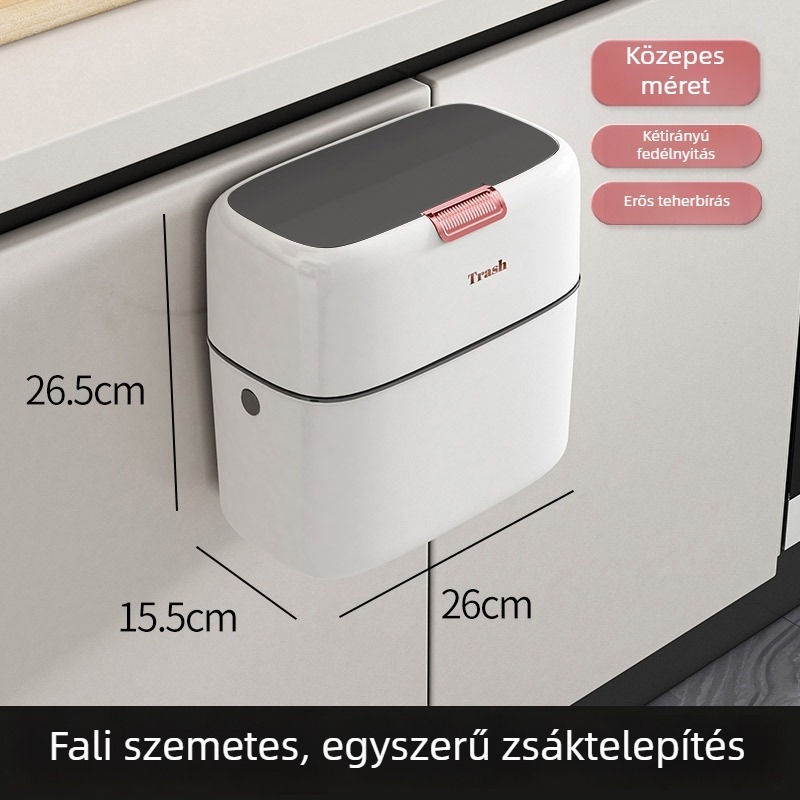 9L falra szerelhető szemetes fedéllel, keskeny nyílású kialakítás, konyhába és fürdőszobába