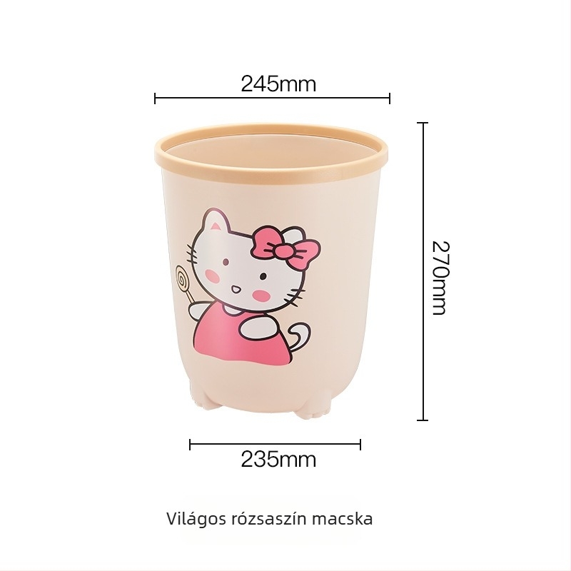 Műanyag szemetes, rajzfilmszerű dizájnnal, 8 L, hordó alakú, fedél nélküli, otthoni használatra – nappali vagy hálószoba