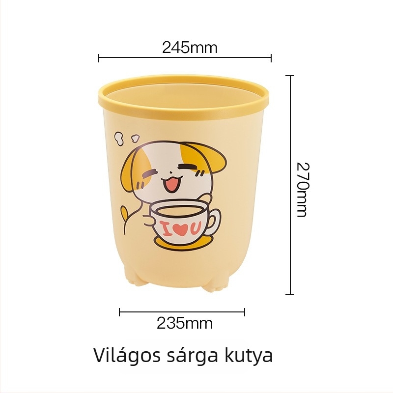 Műanyag szemetes, rajzfilmszerű dizájnnal, 8 L, hordó alakú, fedél nélküli, otthoni használatra – nappali vagy hálószoba