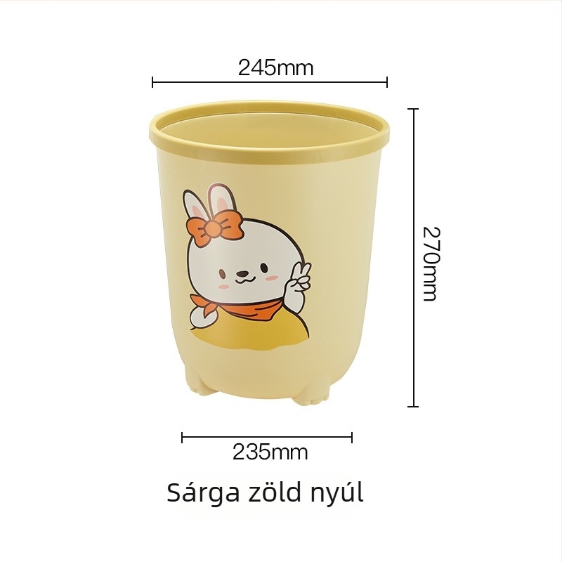 Műanyag szemetes, rajzfilmszerű dizájnnal, 8 L, hordó alakú, fedél nélküli, otthoni használatra – nappali vagy hálószoba