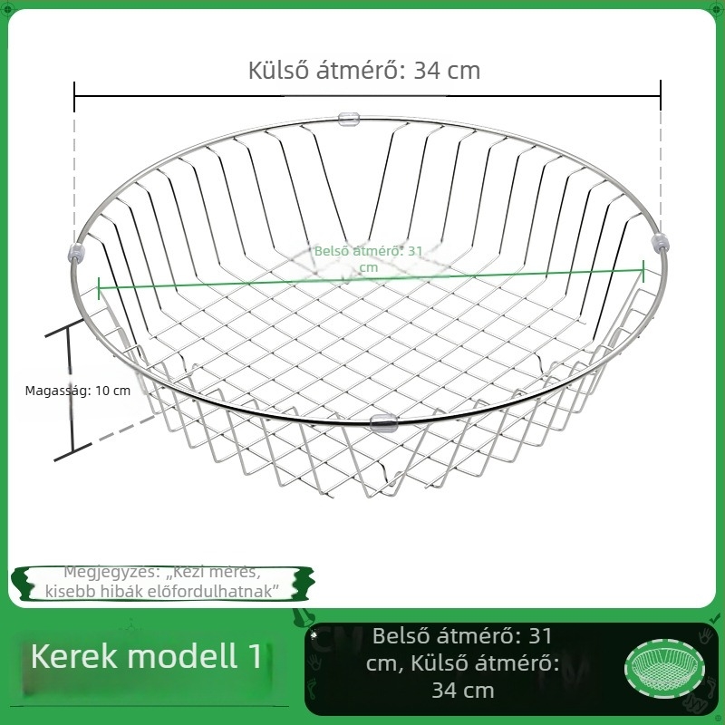 Kör alakú konyhai leeresztőkosár rozsdamentes acélból, multifunkcionális zöldség- és gyümölcskosár