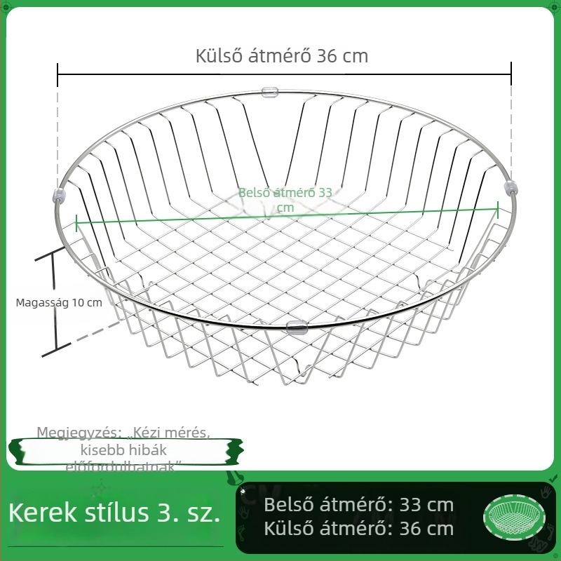 Kör alakú konyhai leeresztőkosár rozsdamentes acélból, multifunkcionális zöldség- és gyümölcskosár