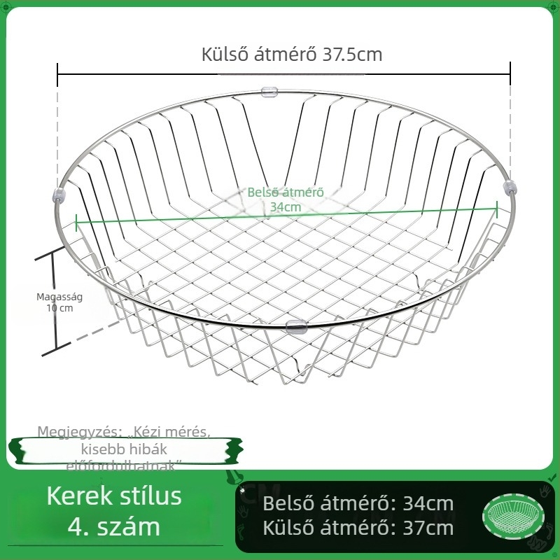 Kör alakú konyhai leeresztőkosár rozsdamentes acélból, multifunkcionális zöldség- és gyümölcskosár