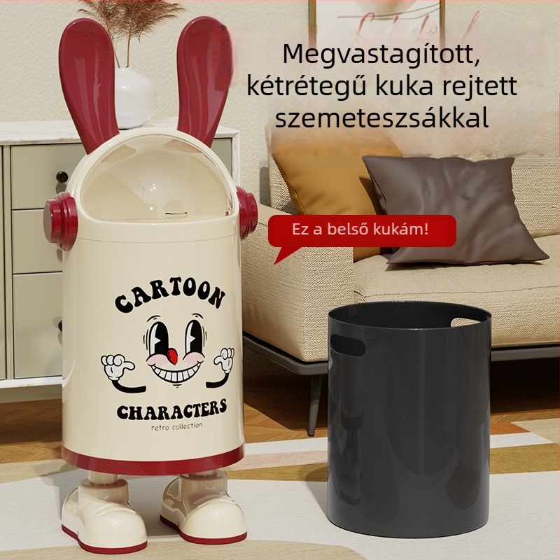 Nyuszifülű szemetes otthoni használatra, 12 literes, zárható fedél, 2025-ös modell, aranyos és kreatív