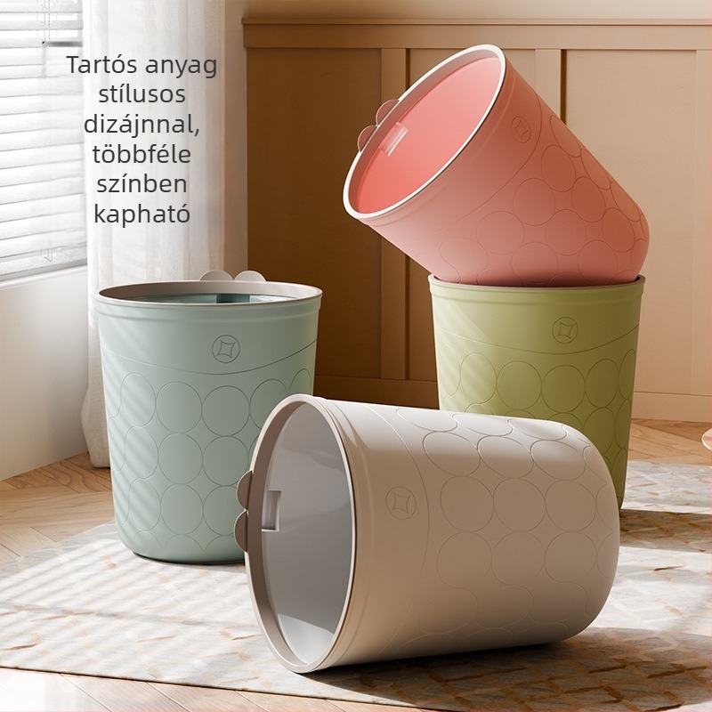 Műanyag hulladékgyűjtő billenő fedéllel, 12 L, hordó alakú, otthoni használatra – konyha, hálószoba, fürdőszoba
