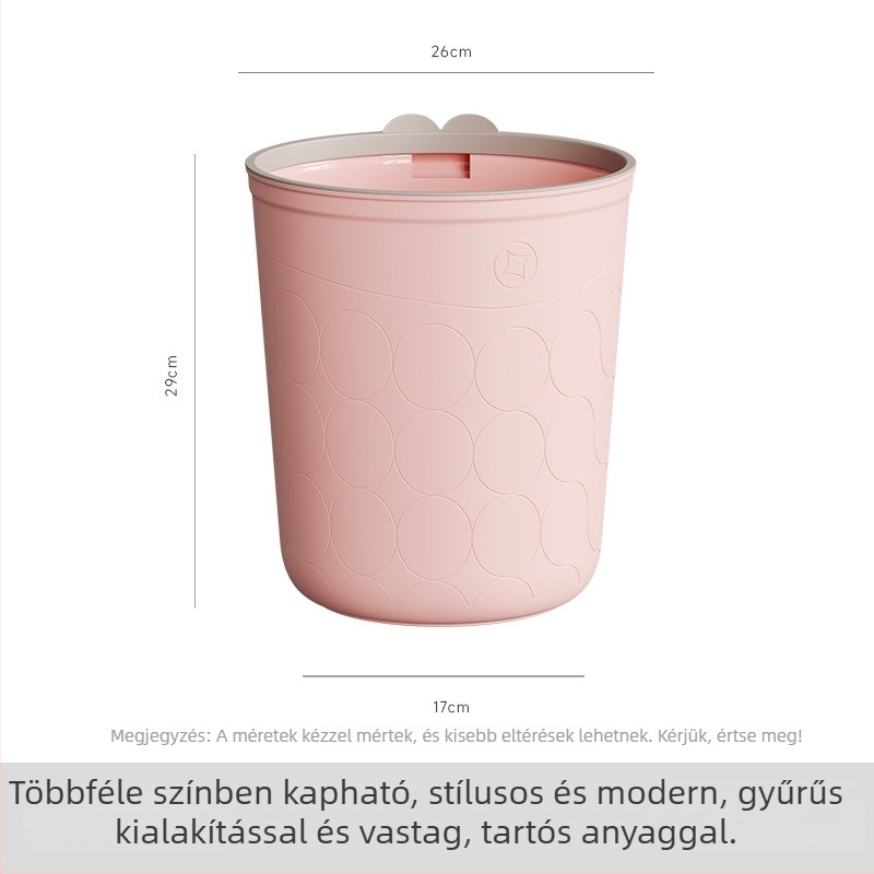 Műanyag hulladékgyűjtő billenő fedéllel, 12 L, hordó alakú, otthoni használatra – konyha, hálószoba, fürdőszoba