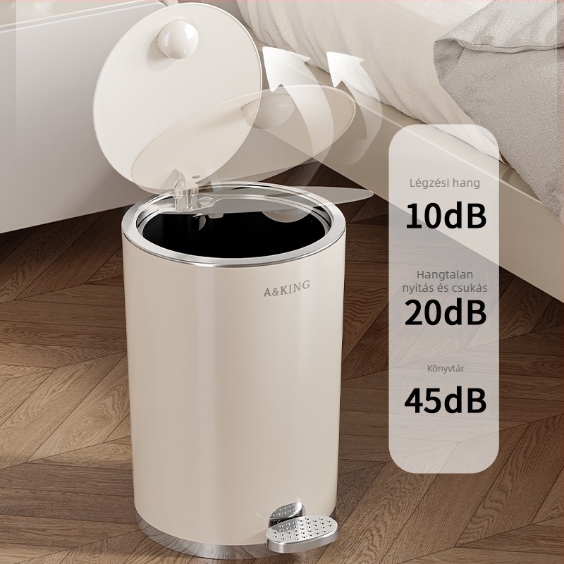 Krémszínű pedálos szemetes fedővel, 10 L, nappaliba, konyhába és fürdőszobába