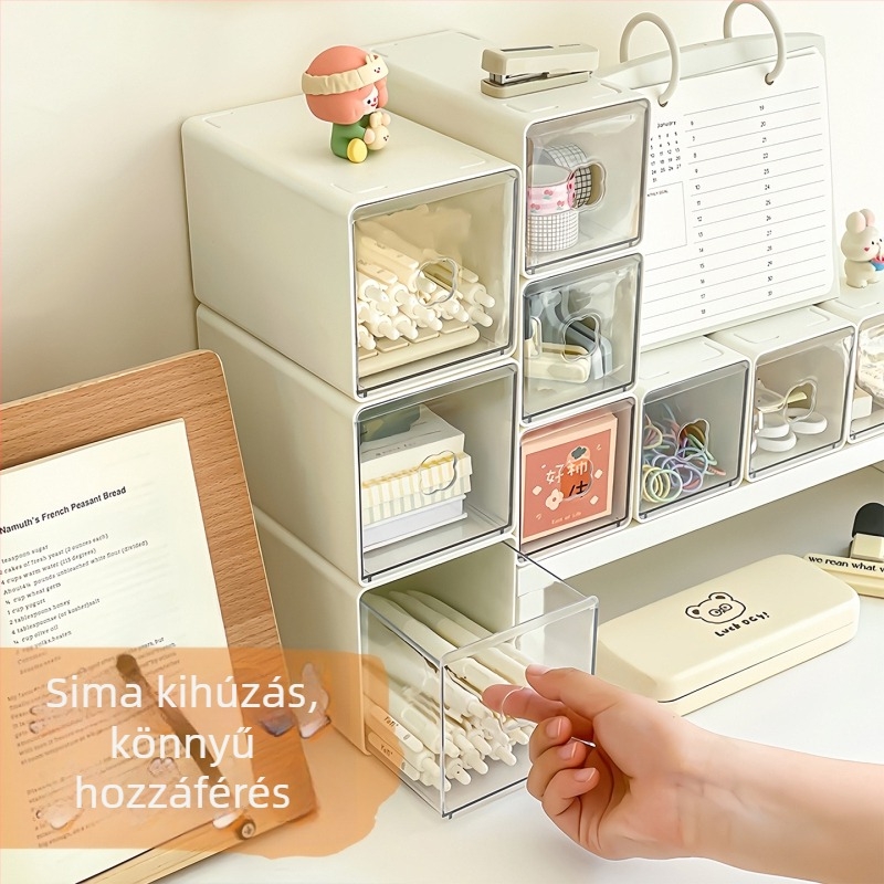 Átlátszó, többszintes asztali tároló doboz osztókkal