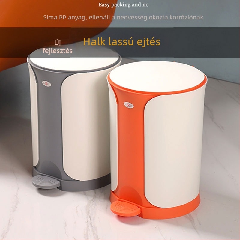 Lábpedálos szemetes, 10 literes, fedél lassú záródással, hordó formájú, háztartási használatra