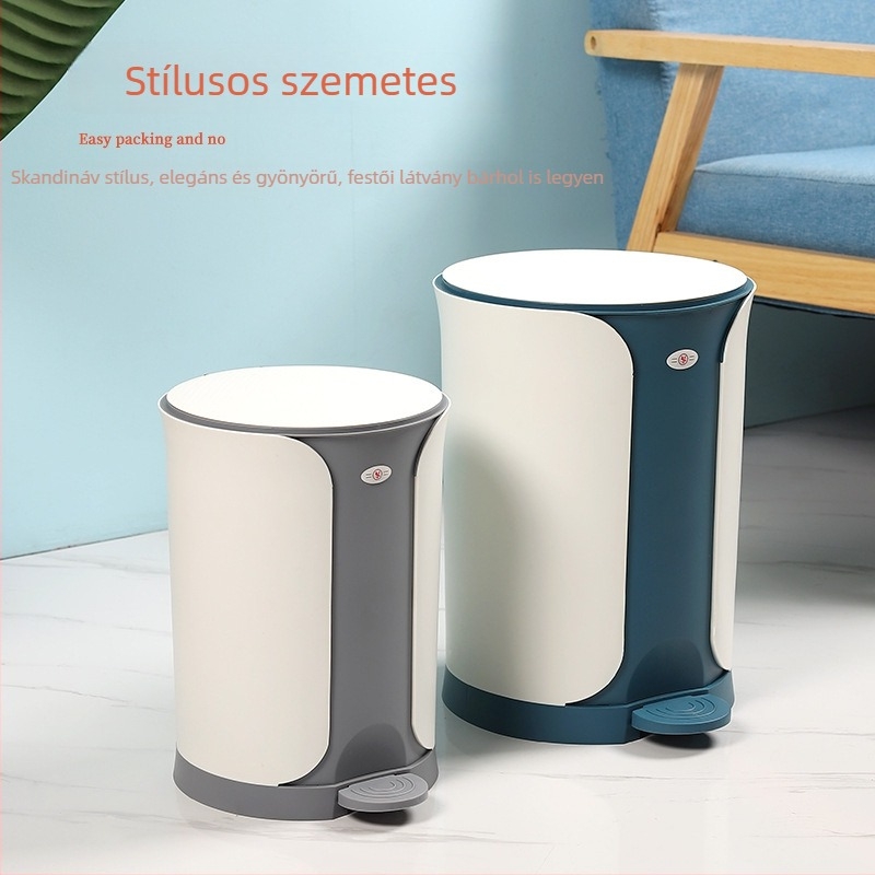 Lábpedálos szemetes, 10 literes, fedél lassú záródással, hordó formájú, háztartási használatra