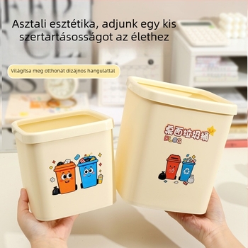 Asztali négyszögletes műanyag szemetes fedél nélkül, szelektív ürítésre, nyomógyűrűvel, mini nappali szemetes