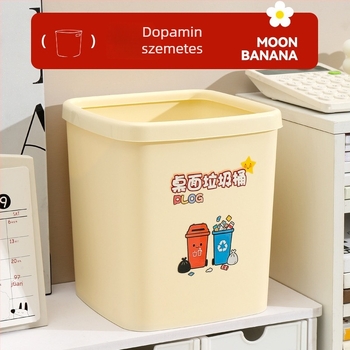 Asztali négyszögletes műanyag szemetes fedél nélkül, szelektív ürítésre, nyomógyűrűvel, mini nappali szemetes