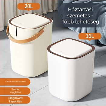 Háztartási műanyag szemetes nyomófedéllel, nagy kapacitású, 12 L vagy nagyobb, konyhába, nappaliba és fürdőszobába