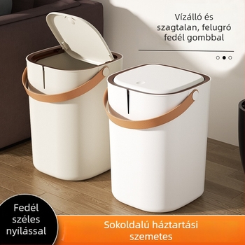 Háztartási műanyag szemetes nyomófedéllel, nagy kapacitású, 12 L vagy nagyobb, konyhába, nappaliba és fürdőszobába