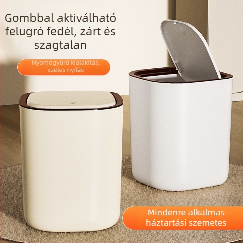 Háztartási műanyag szemetes nyomófedéllel, nagy kapacitású, 12 L vagy nagyobb, konyhába, nappaliba és fürdőszobába
