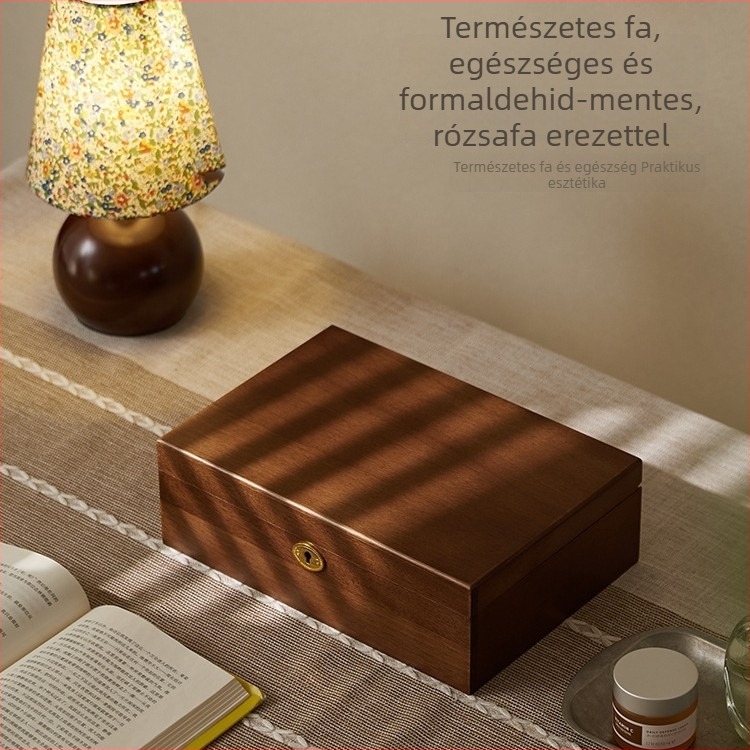 Zárható tömörfa ékszerdoboz, kiváló minőségű, több rétegű tároló nyakláncok, gyűrűk és fülbevalók számára
