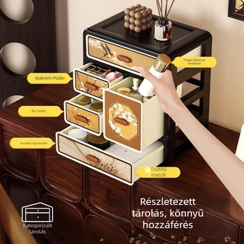 Vintage stílusú fiókos tároló – több szintes asztali rendszerező kozmetikumokhoz és nassolnivalókhoz, diákszobába