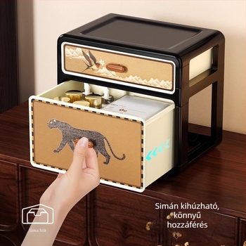 Vintage stílusú fiókos tároló – több szintes asztali rendszerező kozmetikumokhoz és nassolnivalókhoz, diákszobába