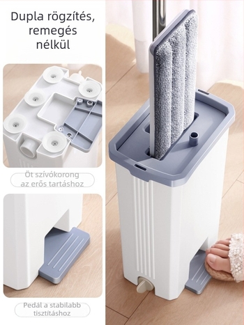 2026 Otthoni lapos mop nedves és száraz tisztításhoz, érintés nélküli törlés, mikroszálas fej 33×12 cm, teleszkópos nyél 125 cm, rozsdamentes acél rúd, tárolás