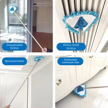  Univerzális háromszögmopp falak, mennyezetek, konyha és ablakok tisztításához – Chenille mop rozsdamentes acél nyéllel, 80–100 cm teleszkópos hosszúság