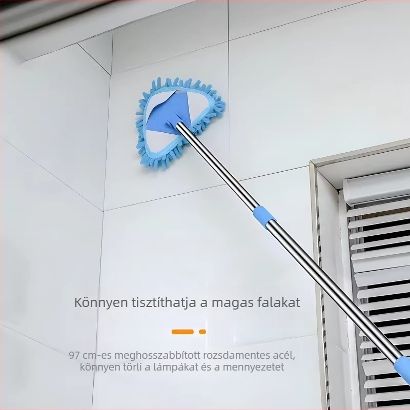  Univerzális háromszögmopp falak, mennyezetek, konyha és ablakok tisztításához – Chenille mop rozsdamentes acél nyéllel, 80–100 cm teleszkópos hosszúság