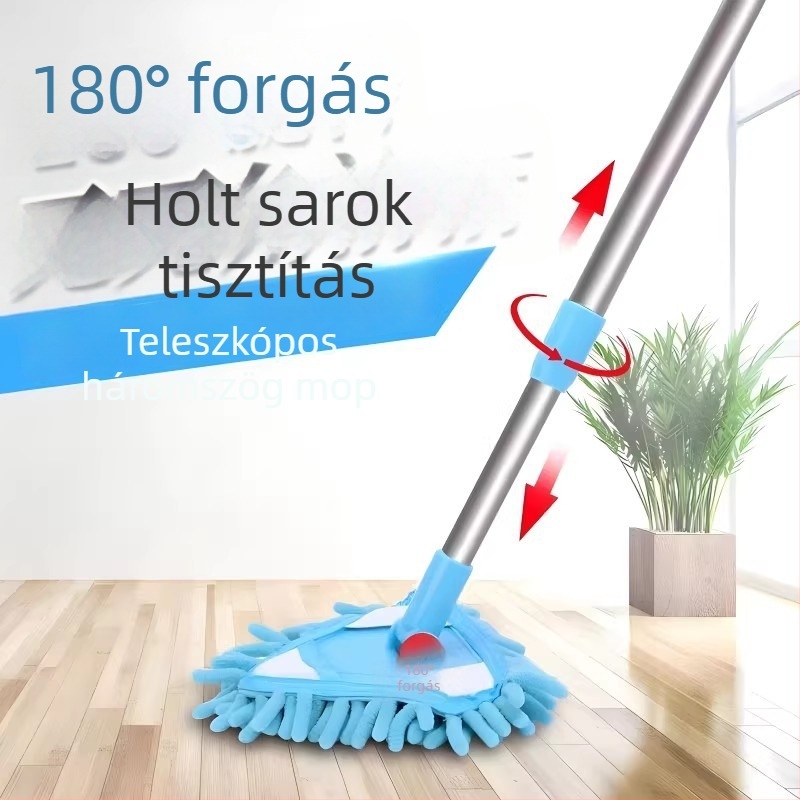  Univerzális háromszögmopp falak, mennyezetek, konyha és ablakok tisztításához – Chenille mop rozsdamentes acél nyéllel, 80–100 cm teleszkópos hosszúság