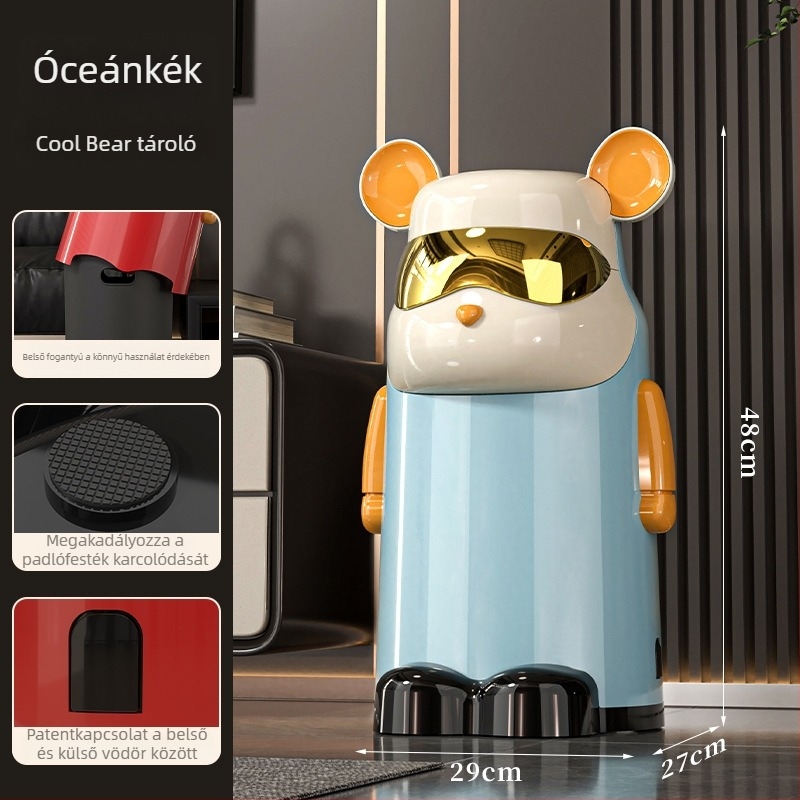 Cool Bear kuka fedéllel - aranyos, stílusos háztartási tároló nappaliba, hálószobába, fürdőszobába és gyerekszobába