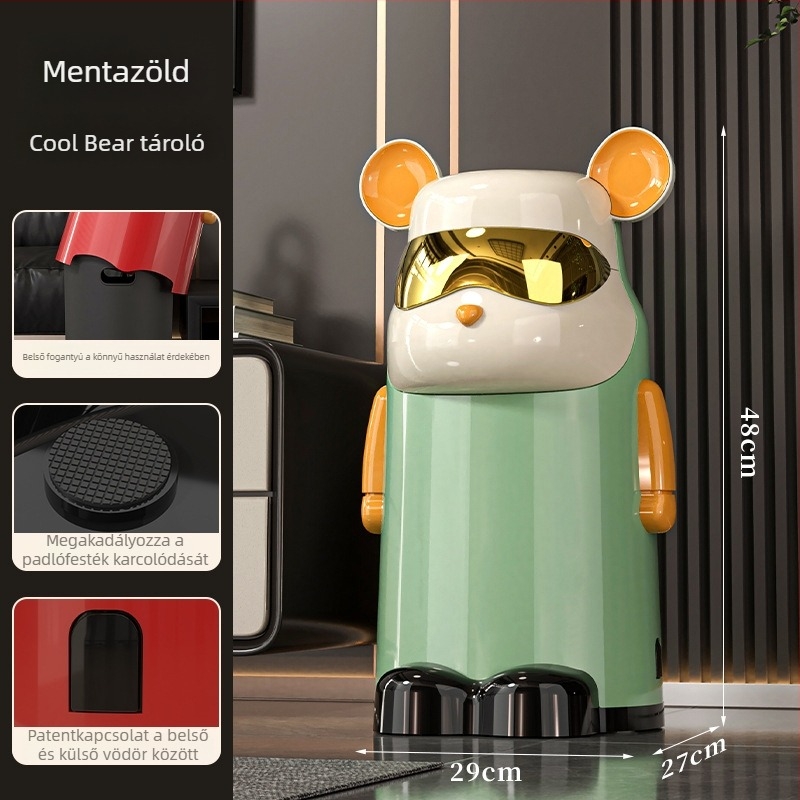 Cool Bear kuka fedéllel - aranyos, stílusos háztartási tároló nappaliba, hálószobába, fürdőszobába és gyerekszobába