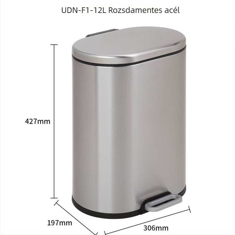 Rozsdamentes acél lábpedálos szemetes fedővel, 12 liter, fürdőszoba és konyha
