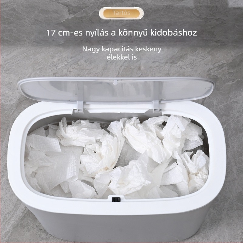 8L-es ovális műanyag kuka fedéllel, szagtalanítással, fürdőszoba, konyha, nappali, hálószoba, kollégium