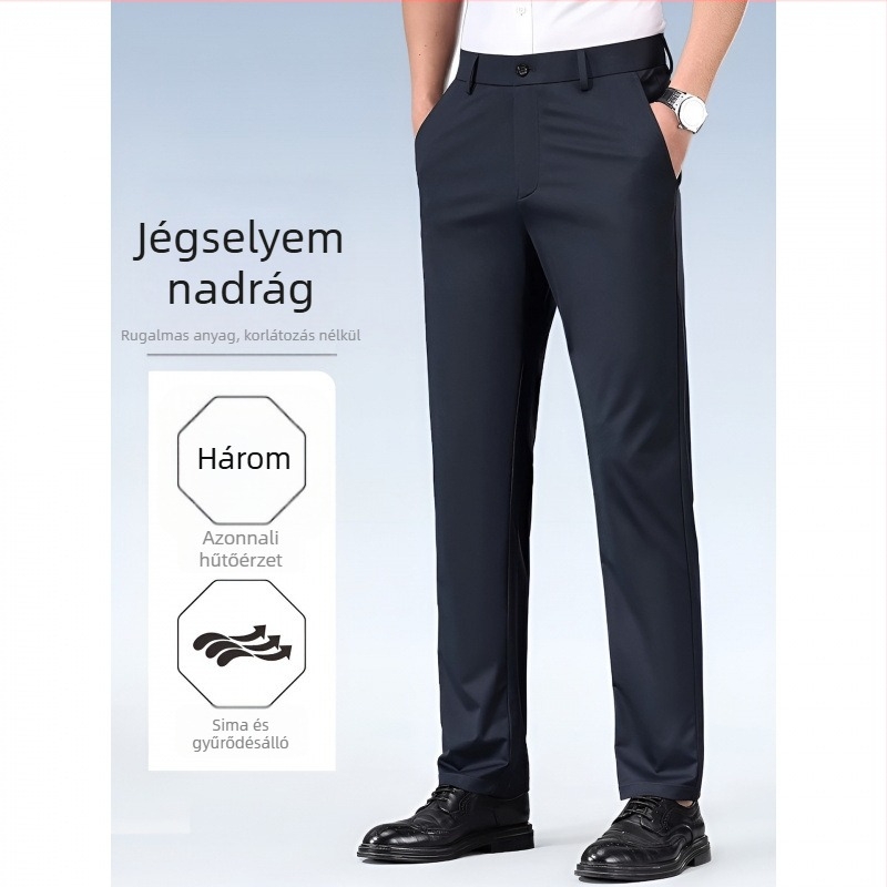 Nyári casual férfi nadrág Ice Silk anyagból, Slim fit, mikroelasztikus, gyűrődésmentes, egyenes szabás