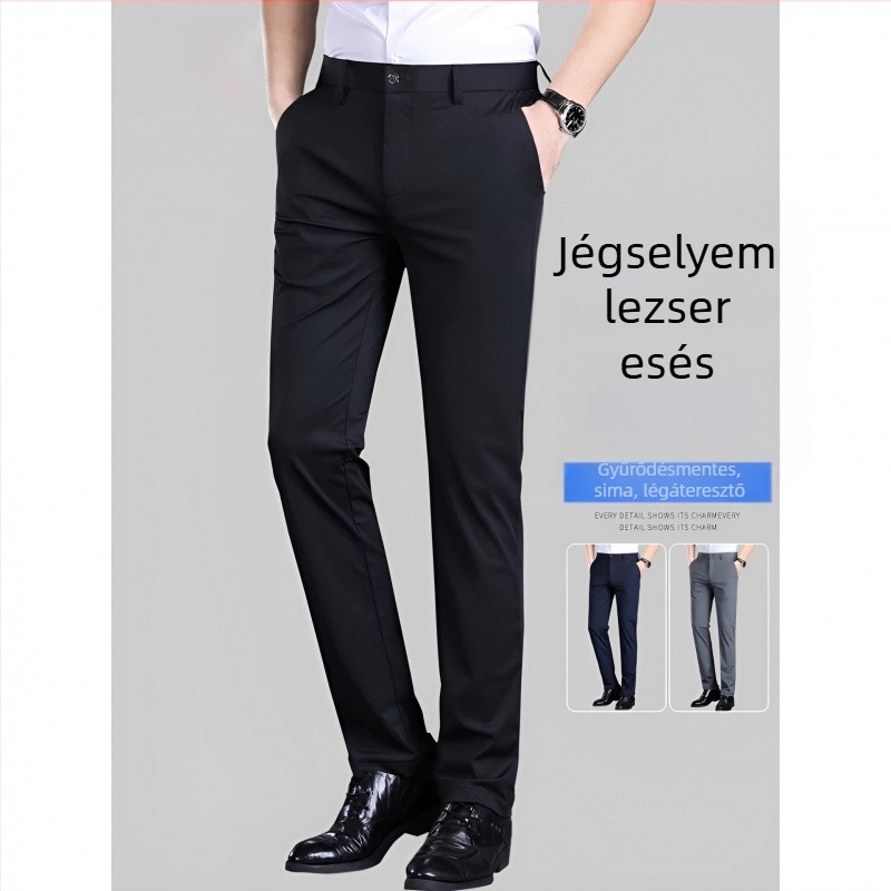 Nyári casual férfi nadrág Ice Silk anyagból, Slim fit, mikroelasztikus, gyűrődésmentes, egyenes szabás